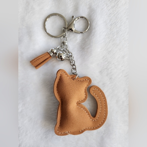 Leopard Print Cat Keychain with Rhinestones Bag Charm - Picture 3 of 3